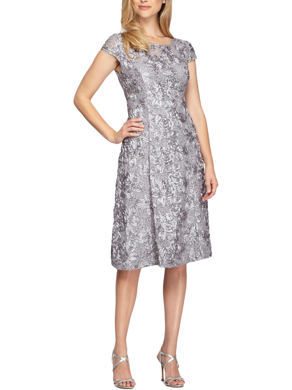 sachin and babi light blue dress Alex Evenings Womens Lace Sequined Cocktail Dress Gray 12