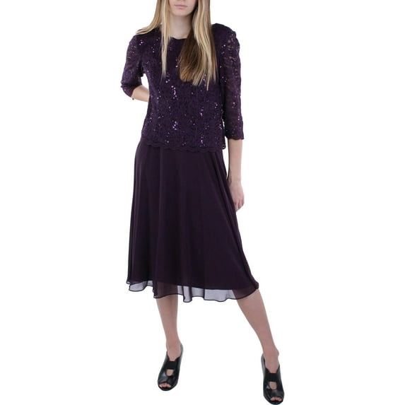 Alex Evenings Womens Lace Sequined Cocktail Dress
