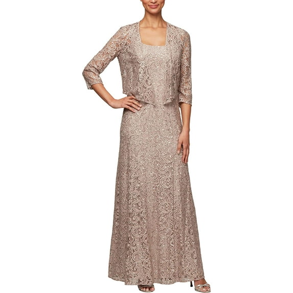 Alex Evenings Womens Long Lace Jacket Dress Buff 10 Long Lace Jacket Dress