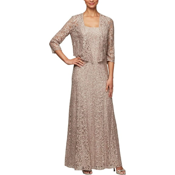 Alex Evenings Womens Long Lace Jacket Dress Buff 10 Long Lace Jacket Dress