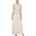 thumbnail image 1 of Alex Evenings Womens Long Mock Jacket Dress with Satin Skirt 14 Classic Taupe, 1 of 6