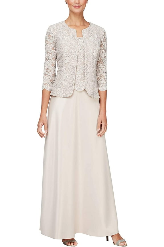 Womens Long Mock Jacket Dress with Satin Skirt 14 Classic Taupe