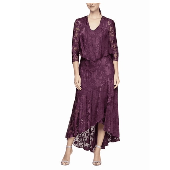 Alex Evenings Womens Metallic Maxi Evening Dress