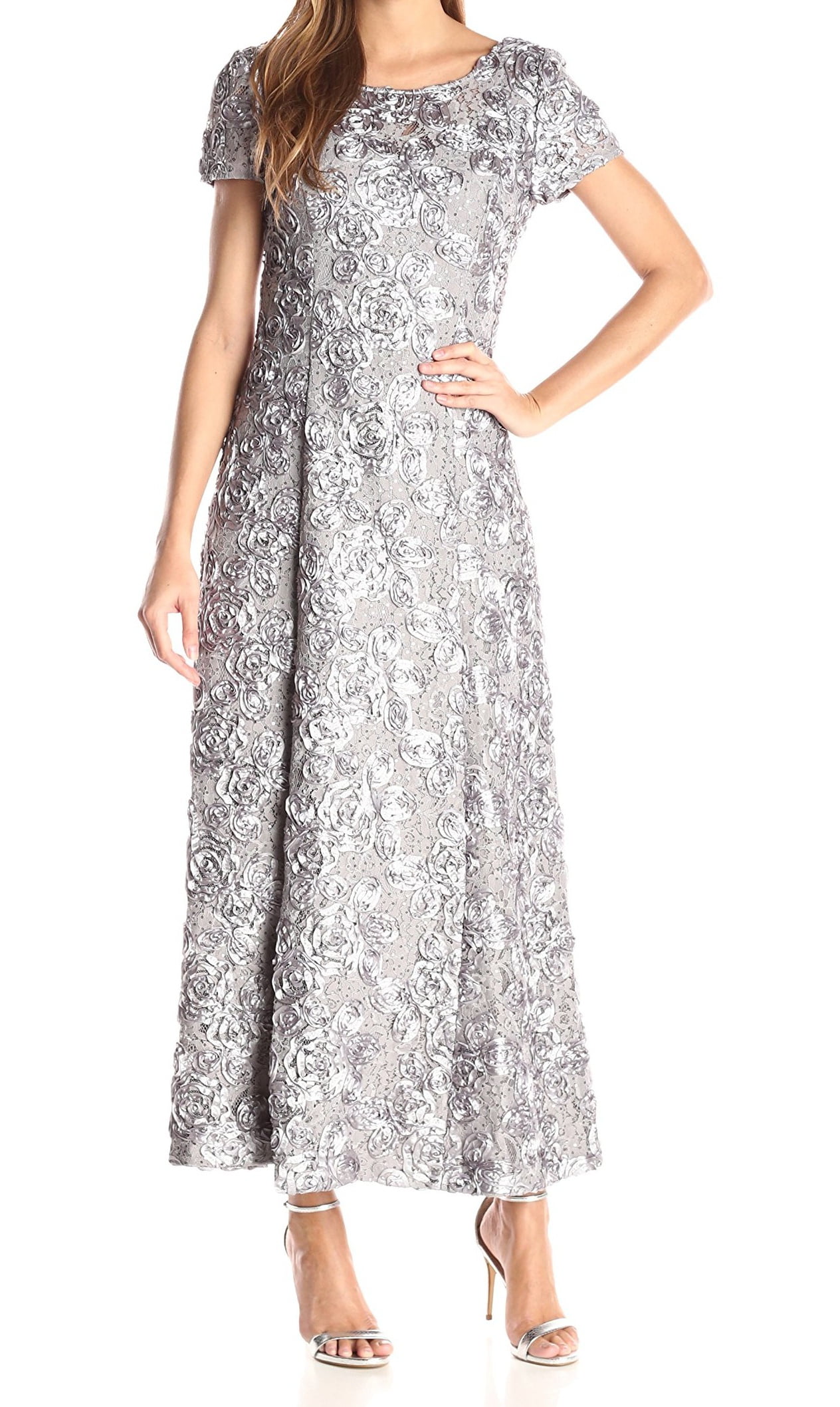 chinese dress ladies Alex Evenings Petite A-Line Embroidered Mock Dress with Scallop Detail Smokey Orchid / 12p main image 1