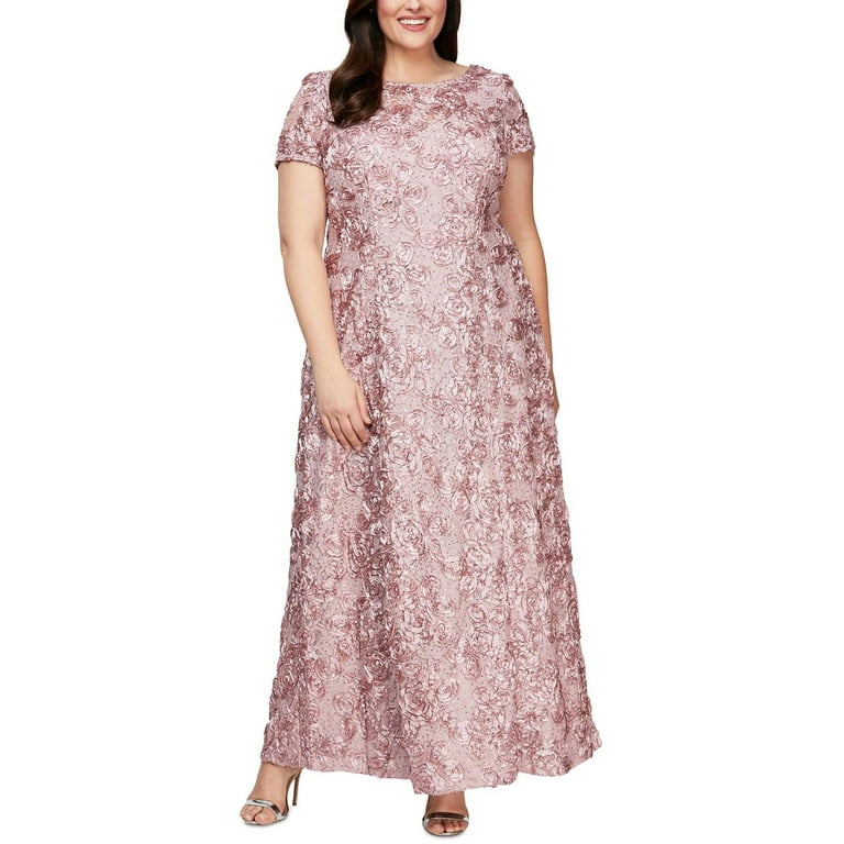 Alex Evenings Womens Plus Sequined Rosette Formal Dress Pink 18W Walmart