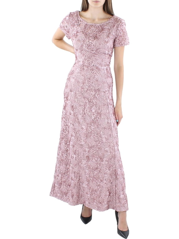 Womens Plus Sequined Soutache Evening Dress