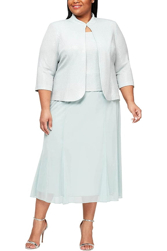 Womens Plus Size Tea Length Button-Front Jacket Dress 16 Plus Mint Mandarin