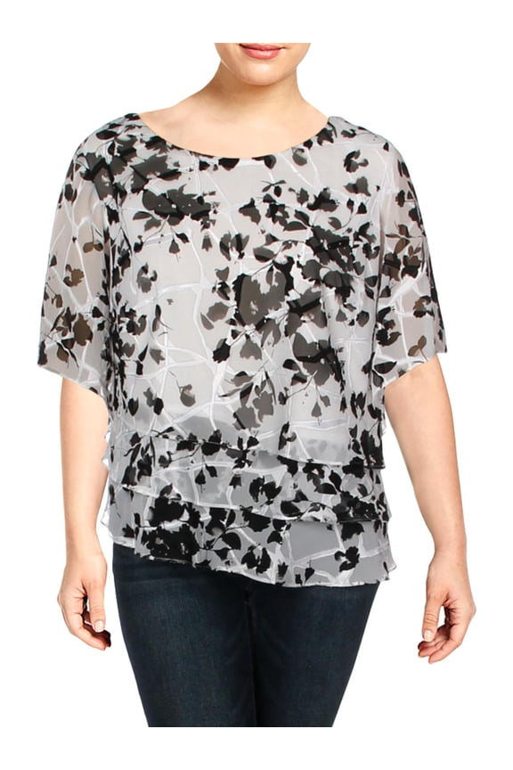 Womens Plus Tiered Bell Sleeve Blouse