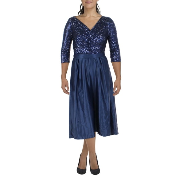 Alex Evenings Womens Sequined Tea Length Evening Dress