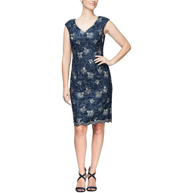 Alex Evenings Womens Short Embroidered Dresses 4 Navy Gold Walmart