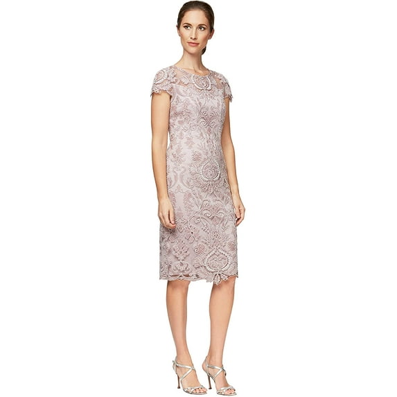 Alex Evenings Womens Short Shift Knee Length Scoop Neck Dress Rose Ivory 16