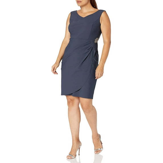 Alex Evenings Womens Slimming Short Ruched Dress with RufflePetite and Regular 8 Charcoal