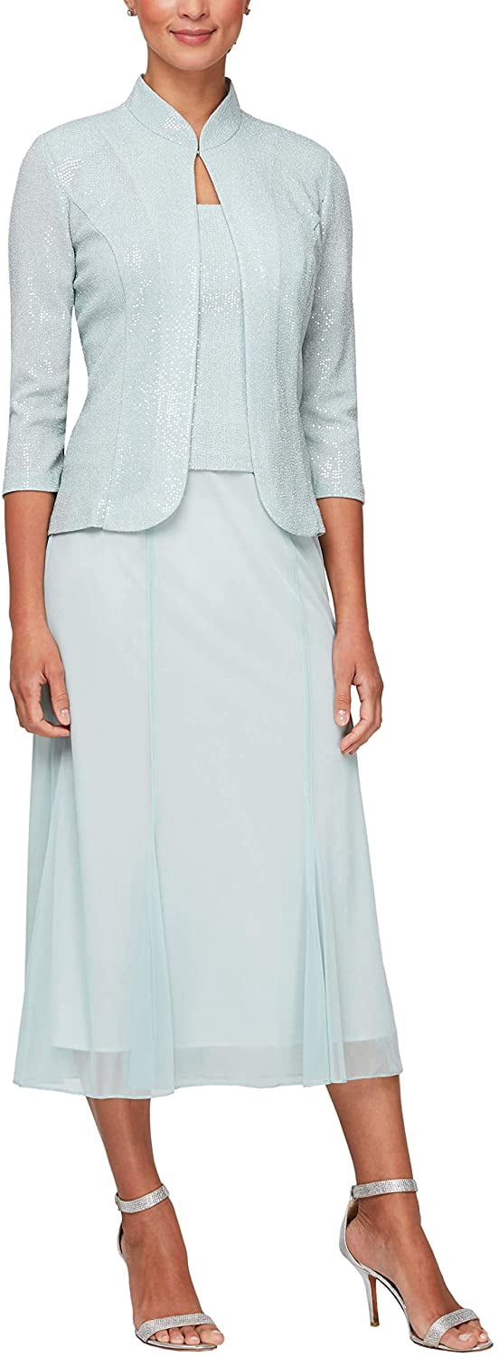 alex evenings women's tea length sequin mock dress Alex Evenings Women's Tea Length Mock Dress with Sequin Jacket (Petite and  Regular Sizes)