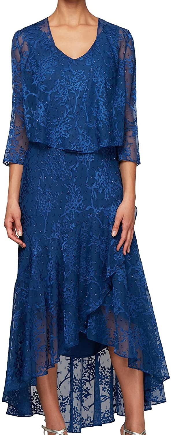 Alex Evenings Womens Tea Length Printed Chiffon Dress with Shawl 6 Royal -  Walmart.com