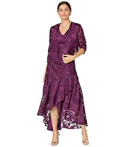 green emerald velvet dress Alex Evenings Women's Beaded Illusion Neckline Gown - Violet main image 0