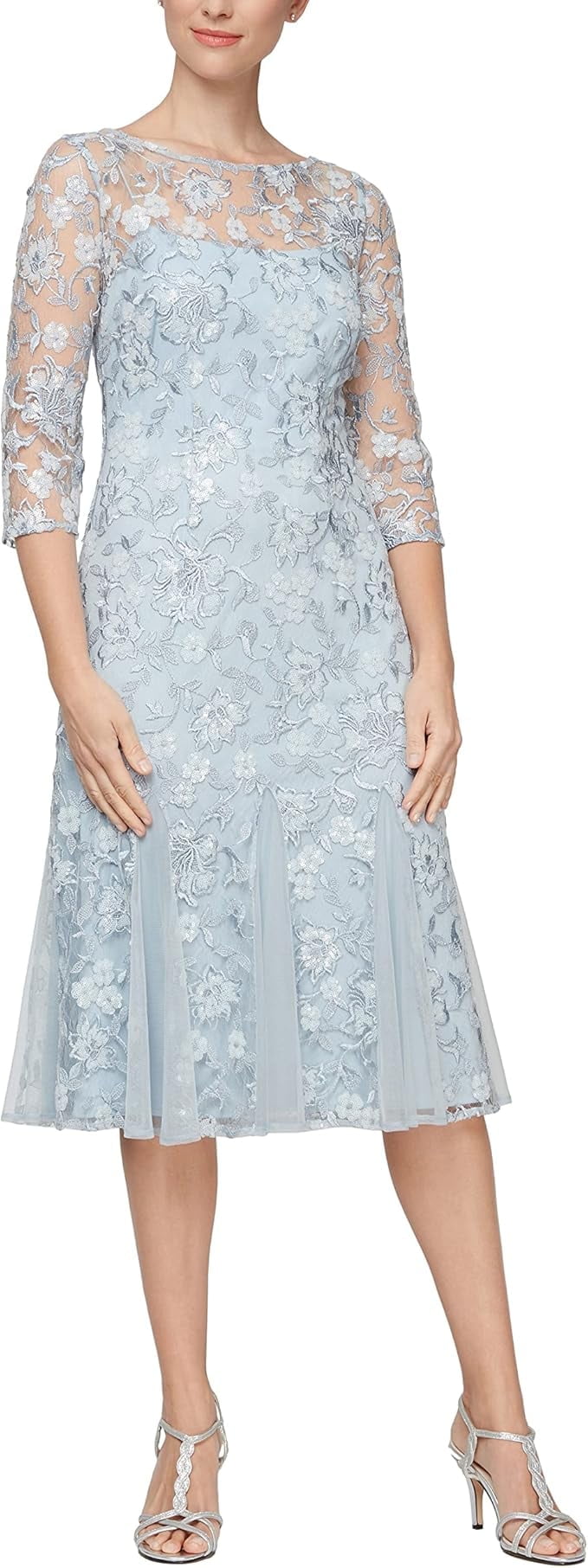 by Alex Evenings Cocktail Dress, 3/4 Sleeve A-line Lace, Women's