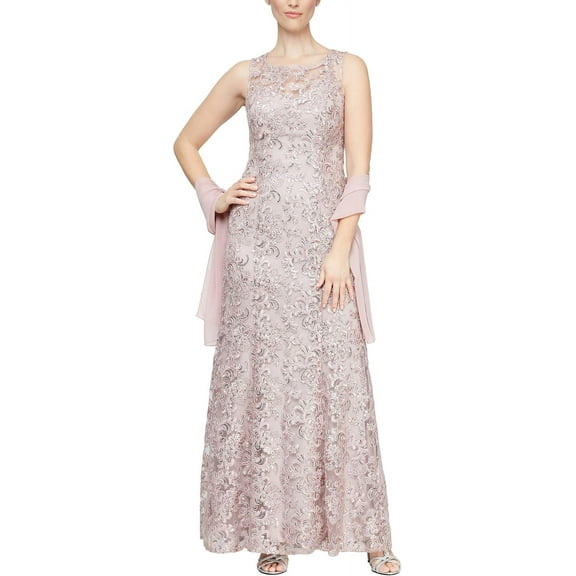 Alex Evenings by Alex Evenings Mother of the Bride Long Sleeveless Scoop Neck Lace Sequined Dress, Women's