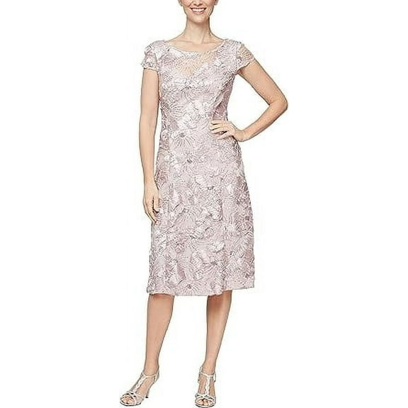 Alex Evenings by Alex Evenings Petite A-Line Round Neck Short Sleeve Lace Dress, Women's