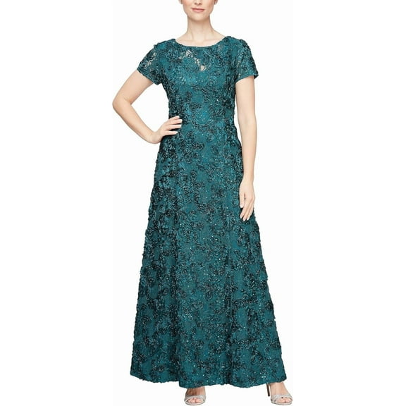 Alex Evenings by Alex Evenings Rosette Long Short Sleeve Floral Dress, Women's