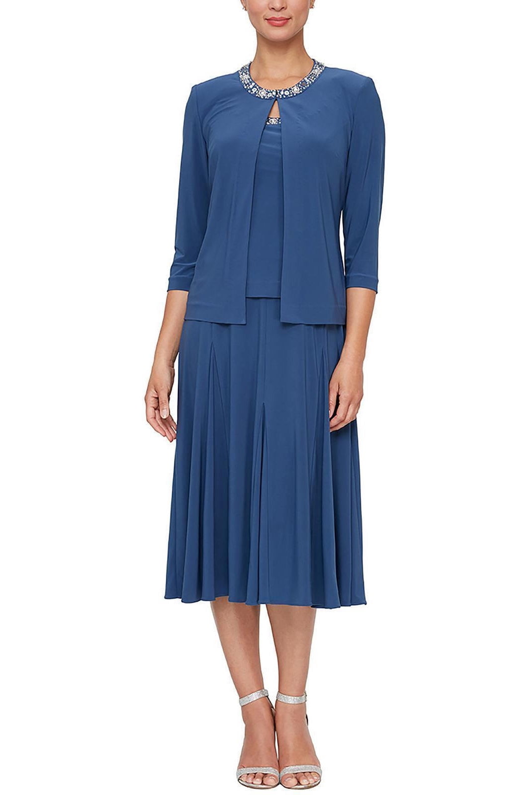 Alex Evenings Matte Jersey Jacket Dress with Sequin Beaded Trim Wedgewood / 10
