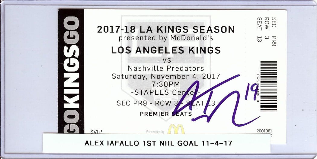 Alex Iafallo Signed Autograph Ticket Stub Kings 1st NHL Goal 11-4-17 JSA AX25500