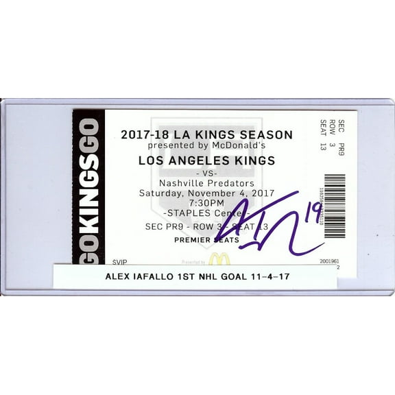 Alex Iafallo Signed Autograph Ticket Stub Kings 1st NHL Goal 11-4-17 JSA AX25500