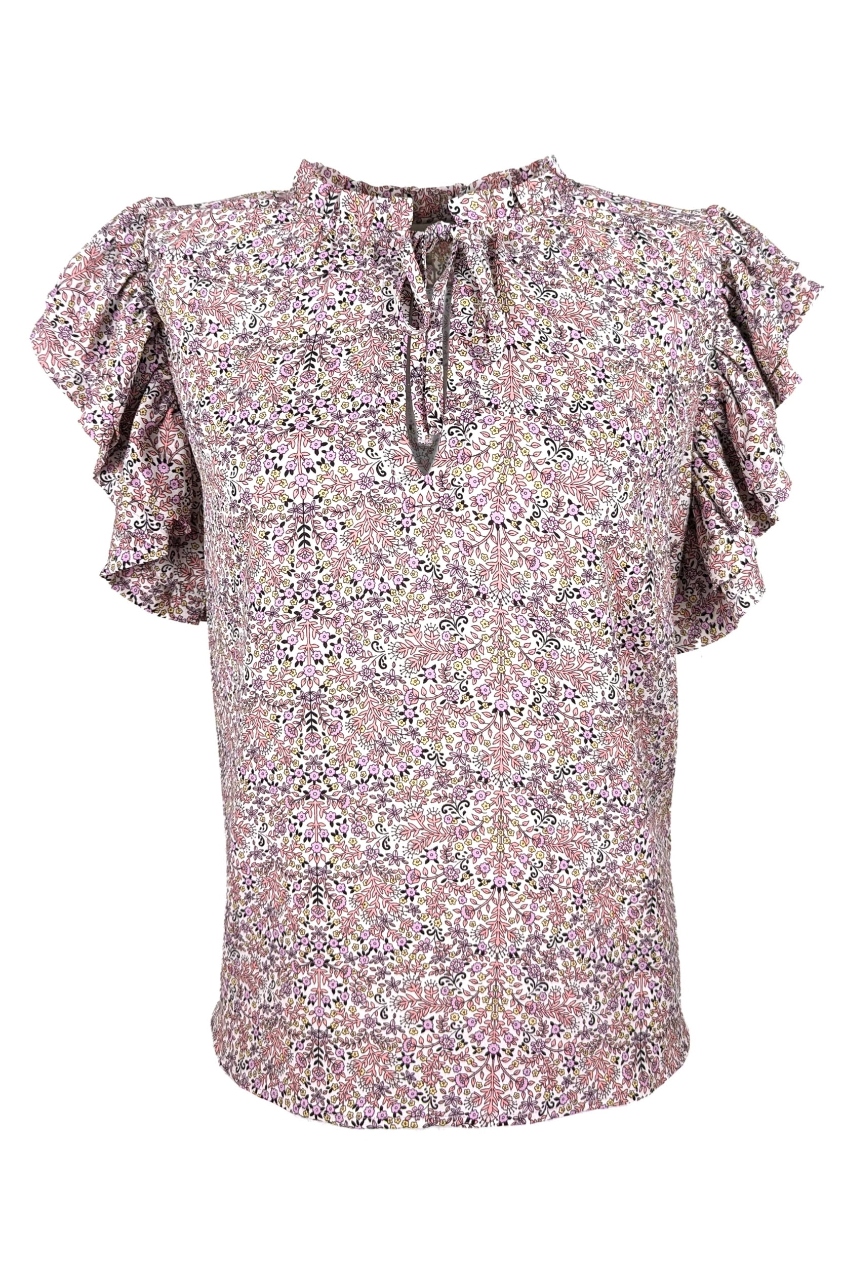 LiLi&LuLu　　0206 Alex & Lili XS Floral Ruffle Tie-Neck Top Clothing - Walmart.com
