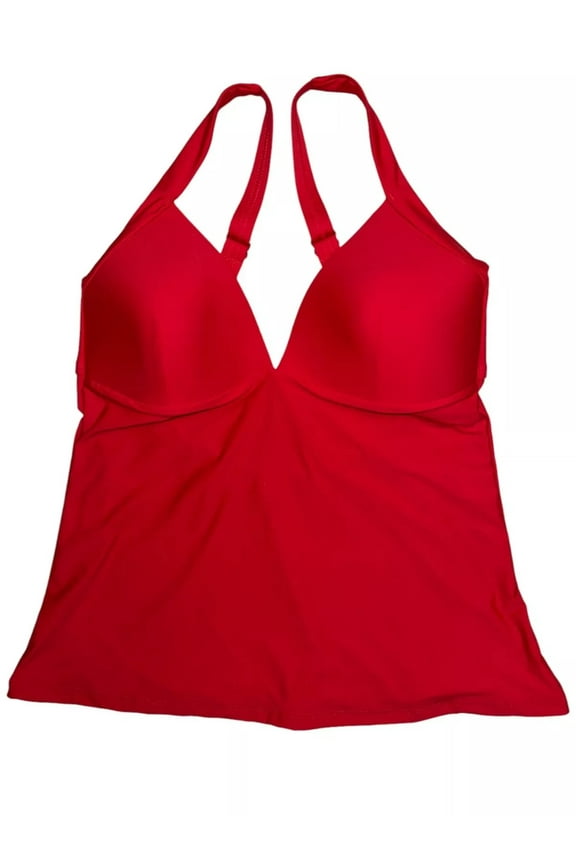Solid Molded Cups Triangle Tankini Swim Top - L