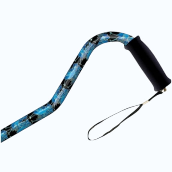 Alex Orthopedic Height Adjustable Offset Handle Aluminum Walking Cane with Cats Pattern - Soft Foam Grip for Seniors - 30" to 39" & Supports up to 300lbs