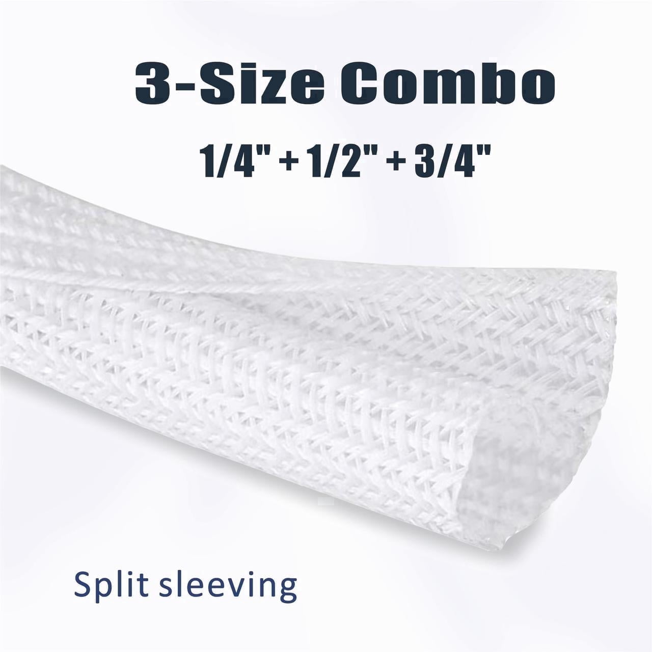 Alex Tech 1/4" 1/2" 3/4" 3-Size Cable Management Cord Organizer Cable Protector Split Sleeve - White