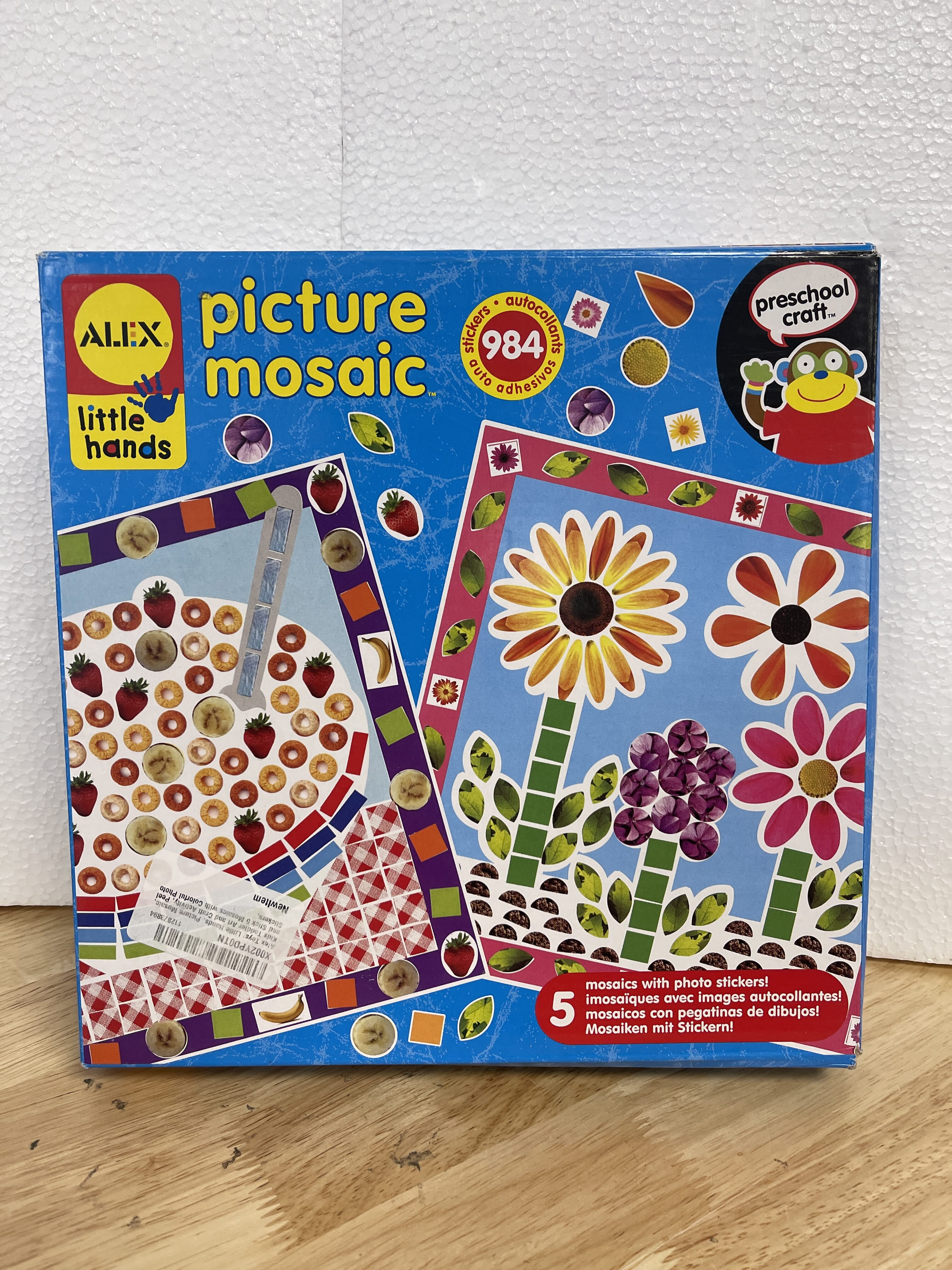 Alex Little Hands: Picture Mosaic, Kids Toddler Art and Craft Activity, Peel and Stick 5 Mosaics with Colorful Photo Stickers, Easy and Non Messy Fun, For Ages 3 and up