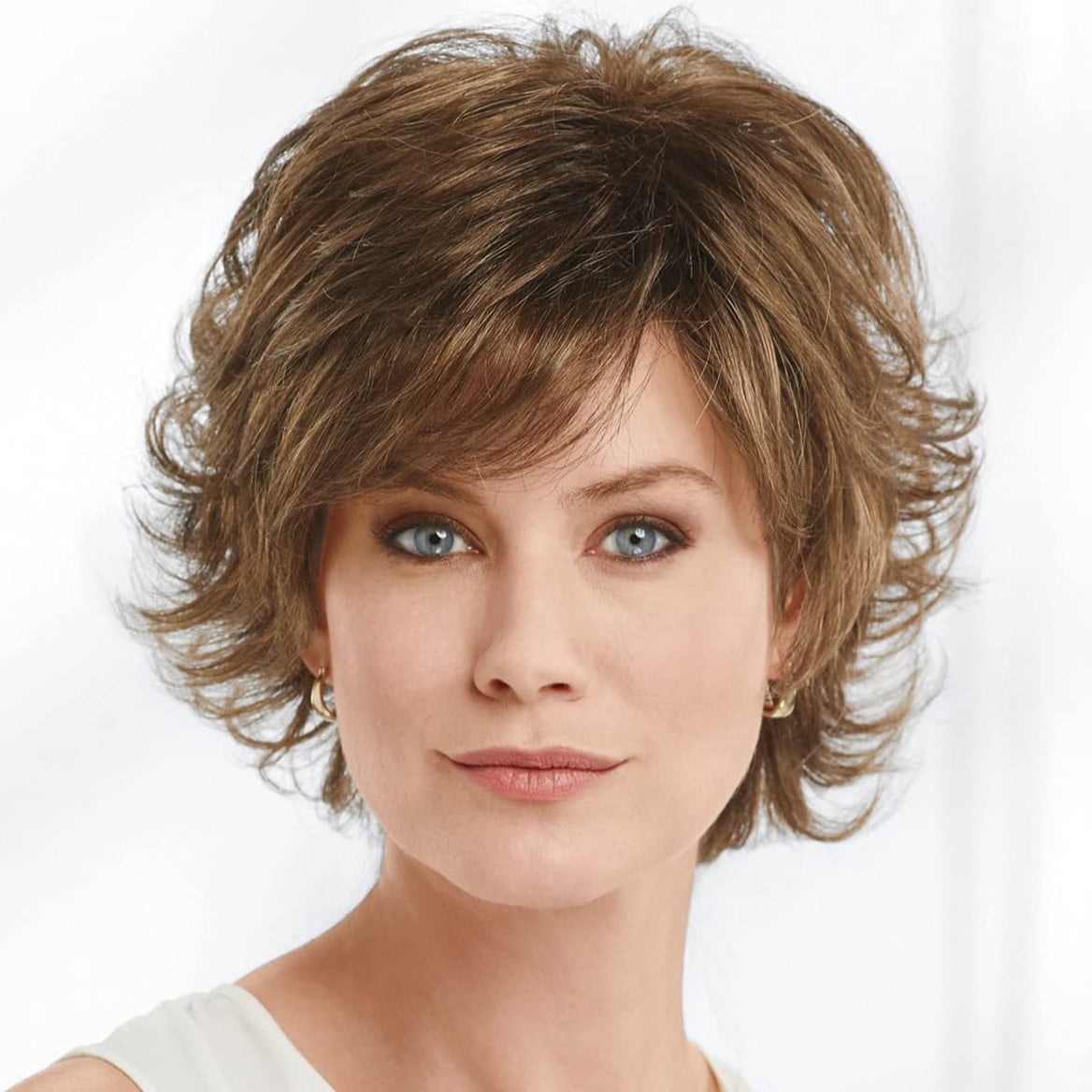 Alex WhisperLite Wig by Paula Young - Sassy Short Wig with Side-Swept Bangs and Tousled Curls / Multi-Tonal Shades of Blonde, Silver, Brown and Red
