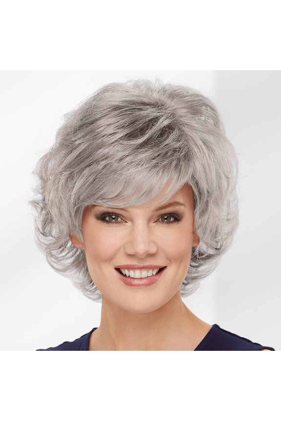 Alex WhisperLite Wig by Paula Young - Sassy Short Wig with Side-Swept Bangs and Tousled Curls / Multi-Tonal Shades of Blonde, Silver, Brown and Red
