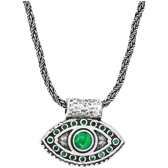 Alex and Ani 32" Evil Eye Adjustable Statement Necklace Silver/Green One Size