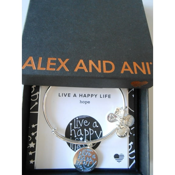 Alex and Ani Charity By Design, Live a Happy Life Shiny Silver Bangle Bracelet