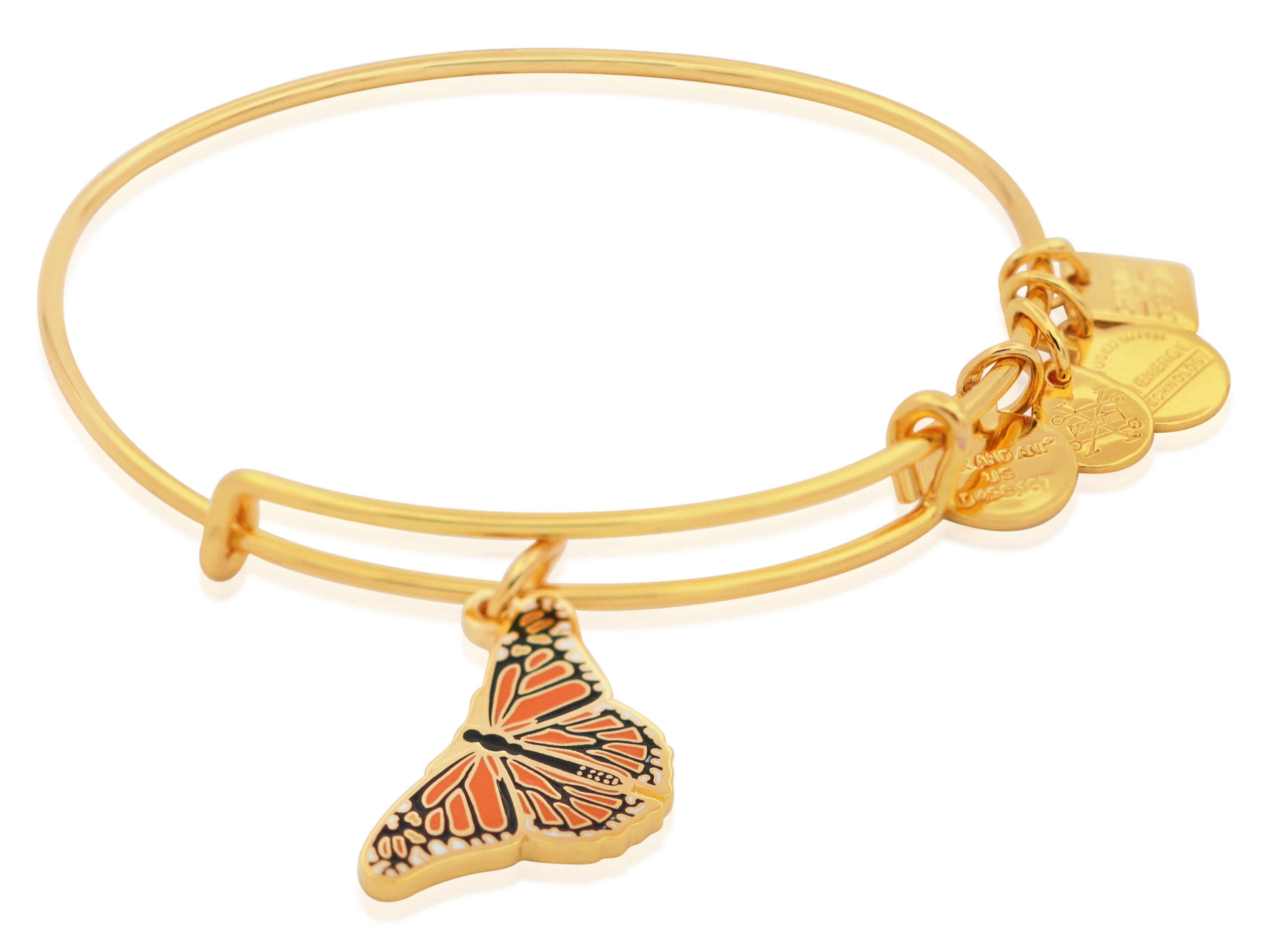 Alex and Ani Charity By Design Monarch Butterfly Charm Bangle Bracelet Shiny Gold Expandable CBD18MB01SG