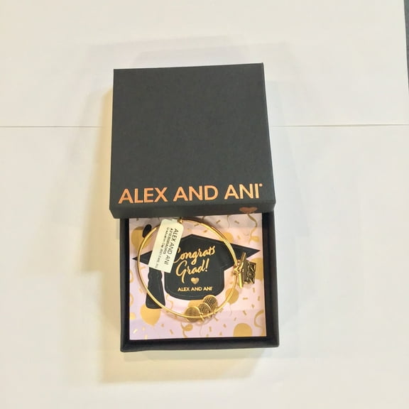 Alex and Ani Connections Expandable Bangle for Women, 2021 Graduation Cap Charm, Rafaelian Gold Finish, 2 to 3.5 in