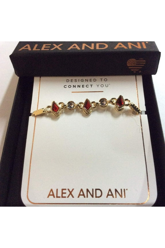 Crystal and Ruby Stretch Bracelet Shiny Gold