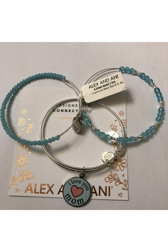 I Love You Mom Bracelet Set of 3 Silver/Blue/Pink One Size