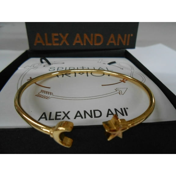 Alex and Ani Moon and Star Cuff Bracelet 14kt Gold Plated With Tag Box Card