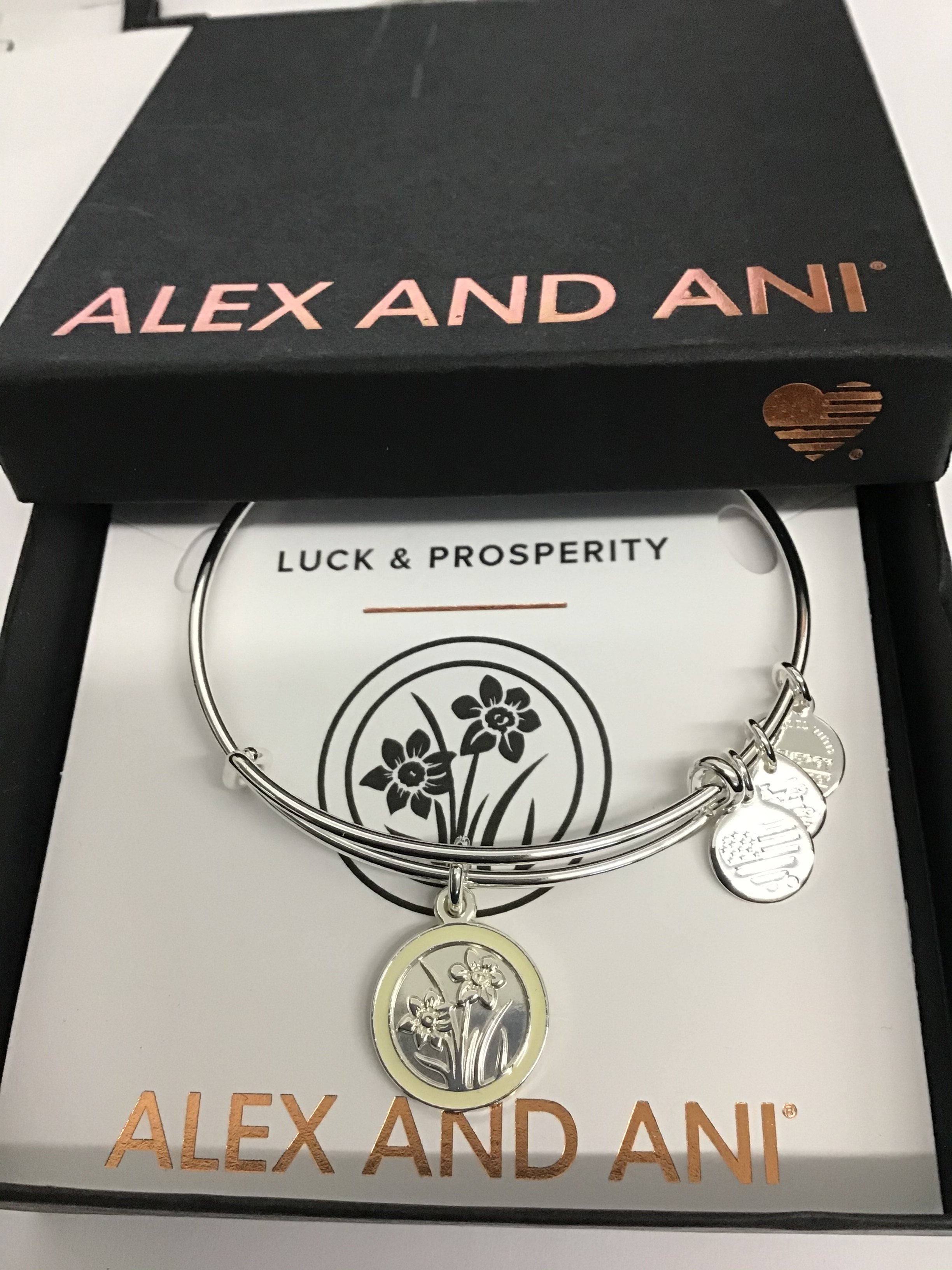 Alex and Ani Narcissus Flower Bangle Bracelet White One Size