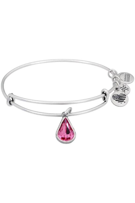 October Birth Month Charm Bangle With Swarovski Crystal Teardrop Shape Rafaelian Silver