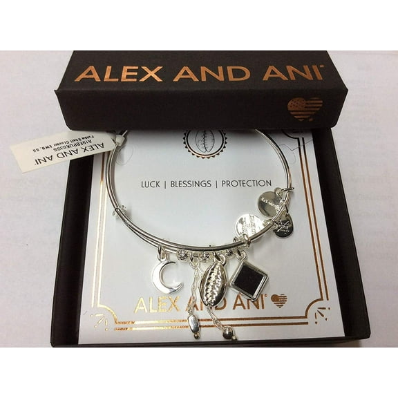 Alex and Ani Women's Puka Shell Cluster Charm Bangle Bracelet, Shiny Silver