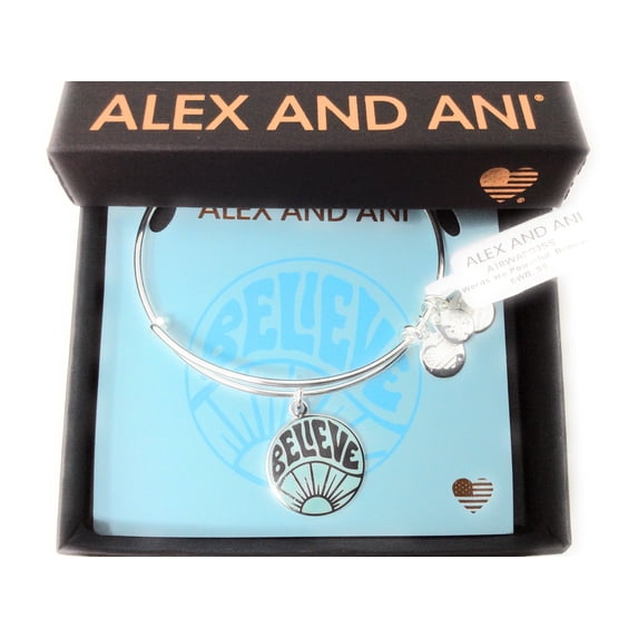 Alex and Ani Womens Words are Powerful, Believe EWB Bangle Bracelet, Shiny Silver, Expandable