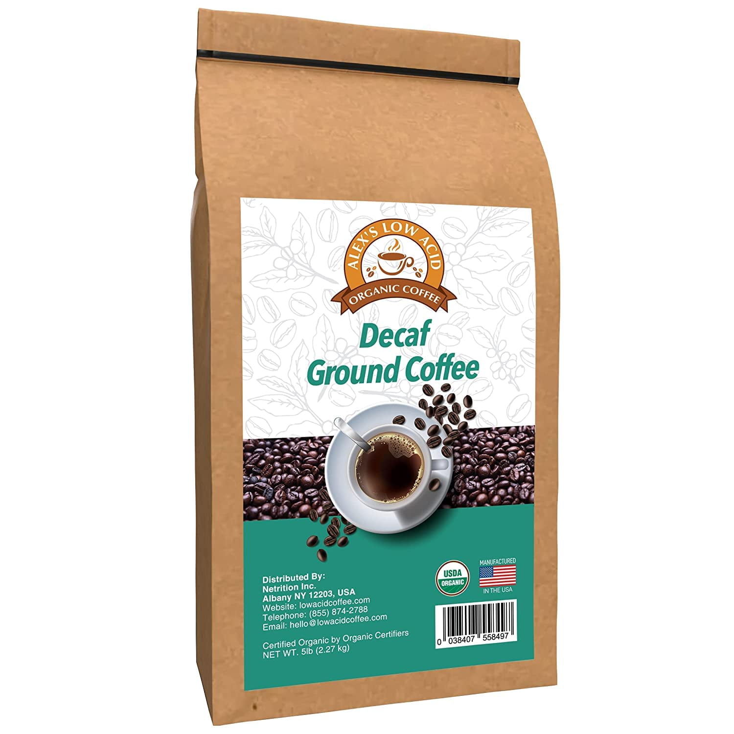 Alex's Low Acid Organic Coffee 5lb Bag - Fresh Ground Decaf - Walmart.com
