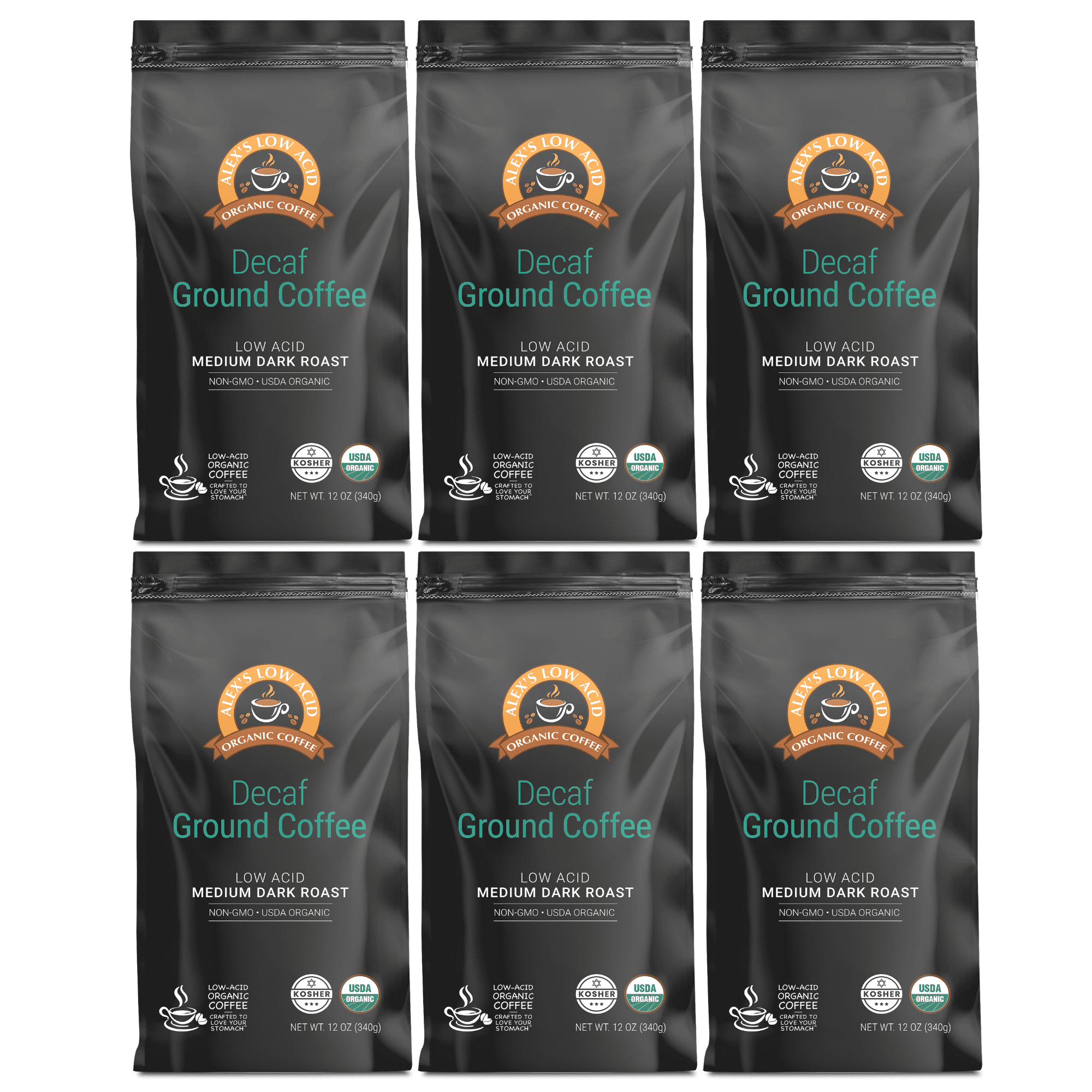 Alex's Low Acid Organic Coffee - Decaf Fresh Ground (12oz) Size: 6 Bags