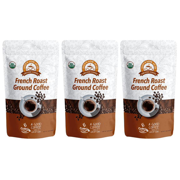 Alex's Low Acid Organic Coffee - French Roast Fresh Ground (12oz) Size: 3 Bags