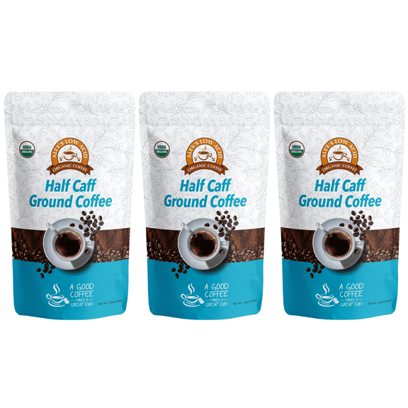 Alex's Low Acid Organic Coffee - Half Caff Fresh Ground (12oz) Size: 3 Bags