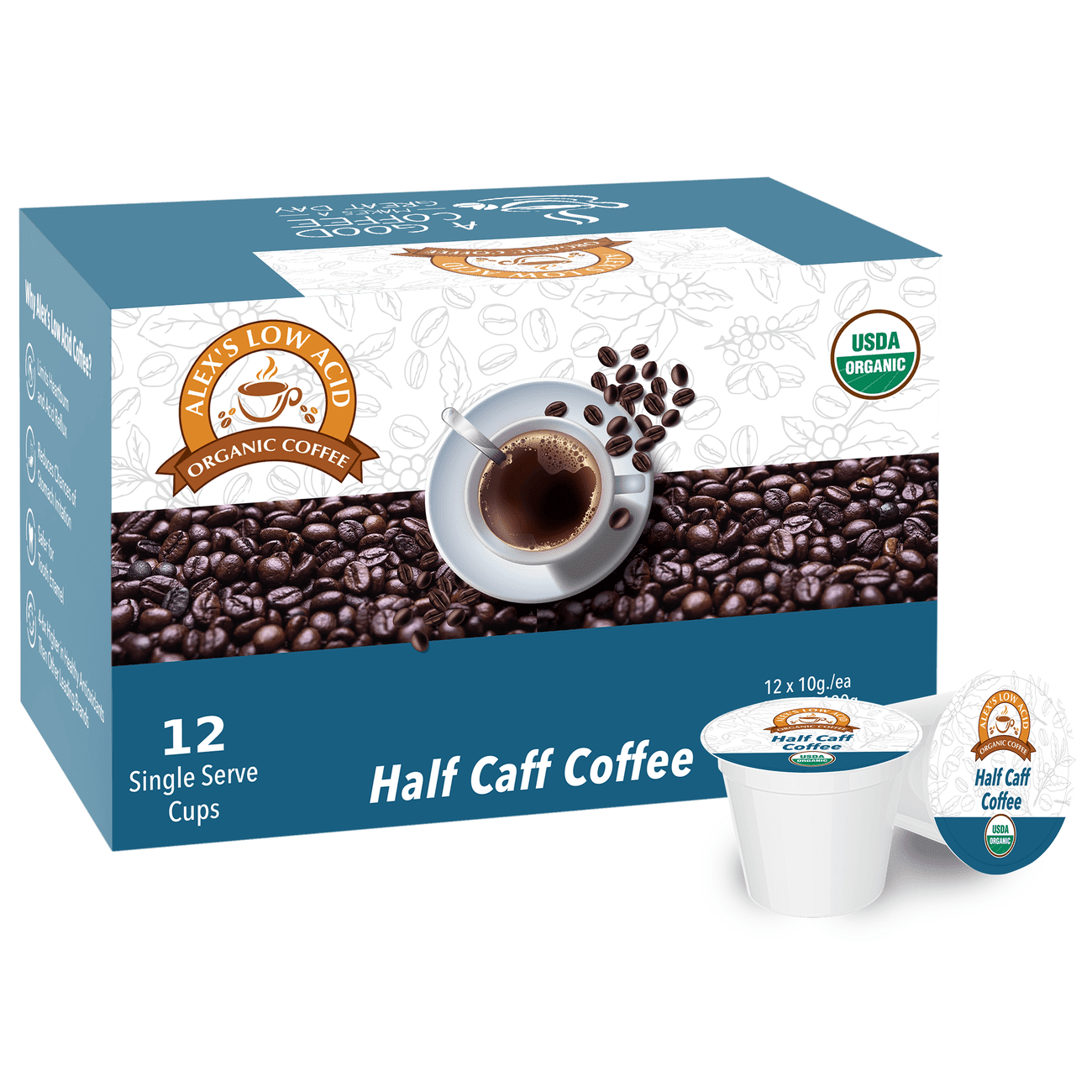 Alex s Organic Low Acid Coffee K Cups Half Caff Gentle on Stomach Perfect for Evenings Walmart