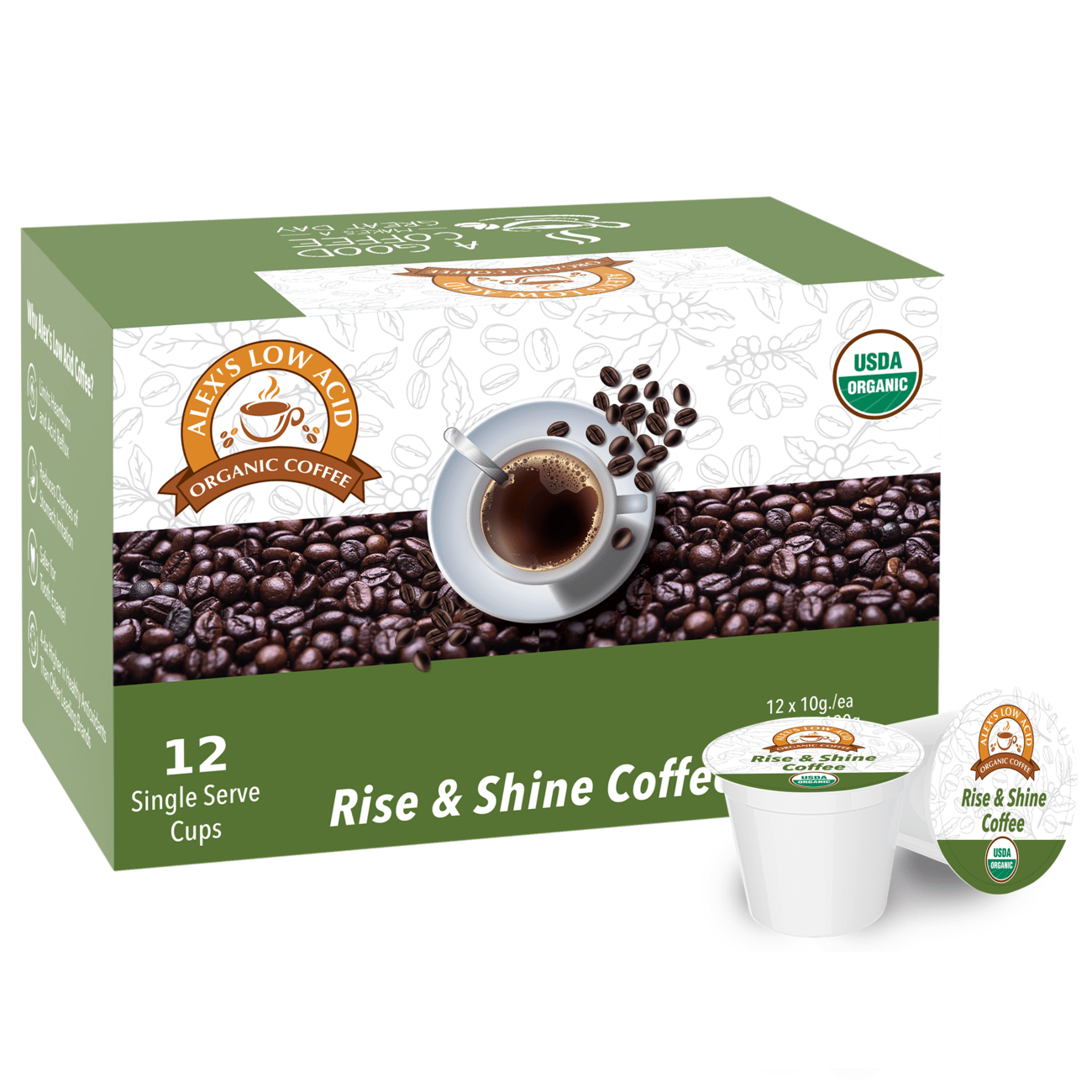 Alex's Low Acid Organic Coffee KCups Rise & Shine
